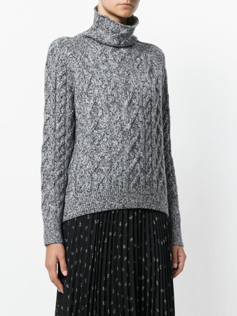 NWT Vince Cable Knit Wool Cashmere Turtleneck Sweater Grey Black S M $395